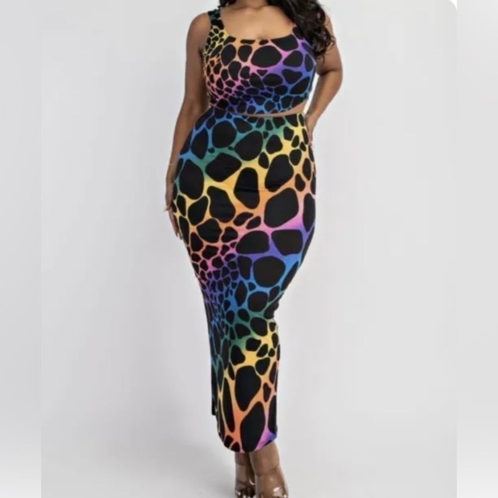 Plus Size 2X Women Sleeveless Spaghetti Strap Leopard Print Dress 2pcs